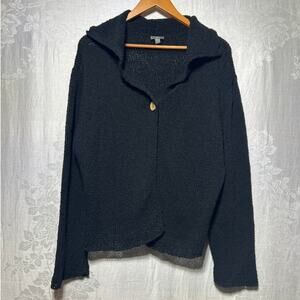 J Jill Cardigan Sweater XL Black Collar Button Textured Knit